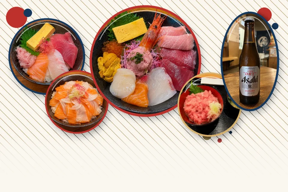 海鮮丼と瓶ビールのメニュー写真